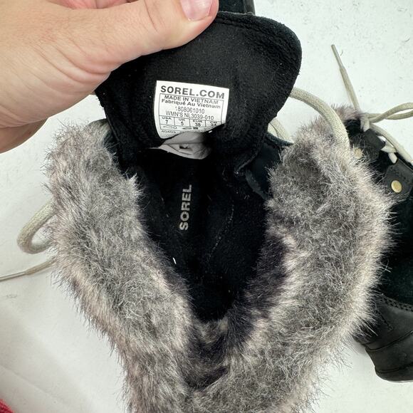 Sorel Explorer Joan Faux Fur Suede Lined Winter Boots Sz 7 Black NL3039 - Picture 8 of 10